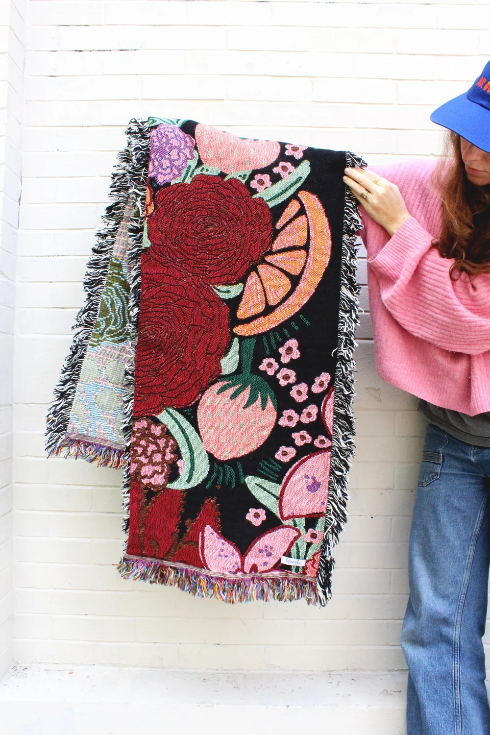 Fruity Floral TAPESTRY BLANKET in Cherry Baby — Calhoun & Co.